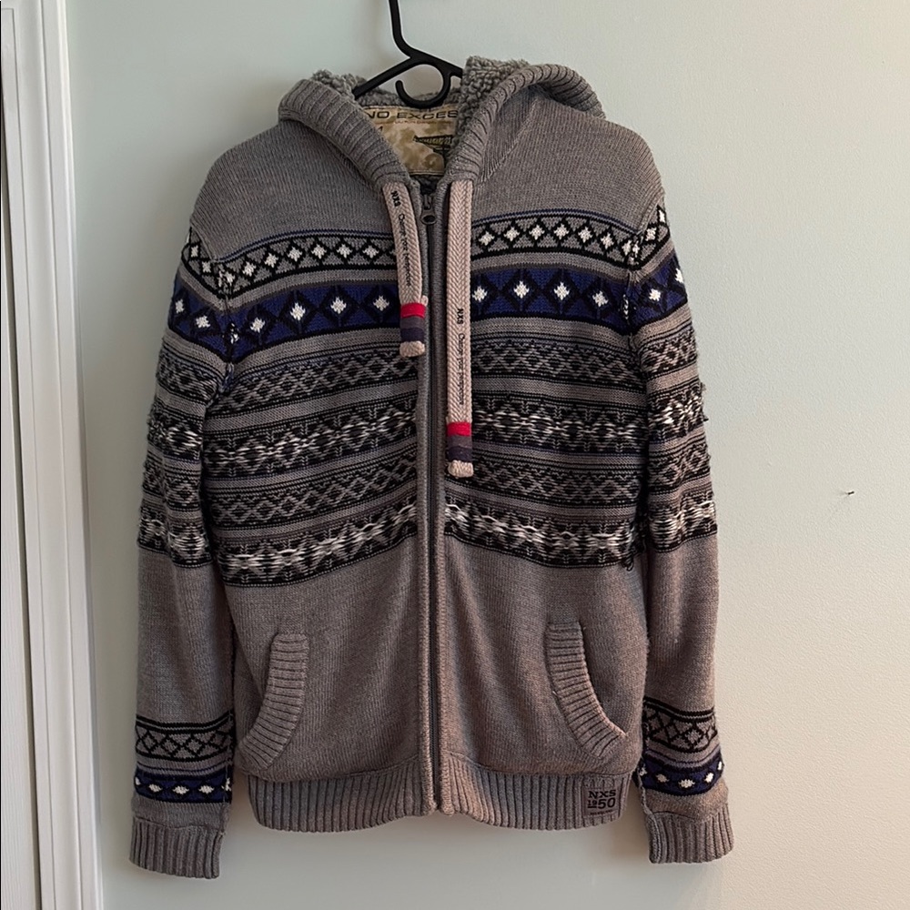 No Excess Gray and Blue Zip Up Sweater Nordic Style - Heavy, Sleeve’s lined